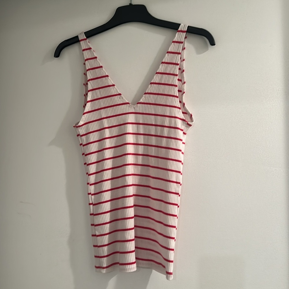 Reformation Striped V-Neck Tank Top in Red and White - Picture 3 of 3